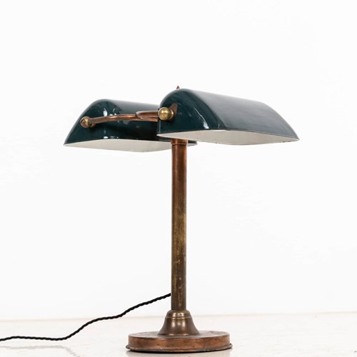 Early 20Th Century Double-Headed Copper Bankers Lamp