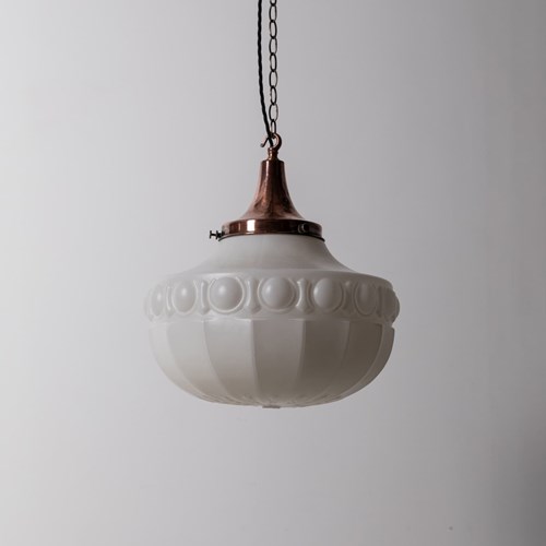 16" Large Moulded Opaline Glass Pendant Light
