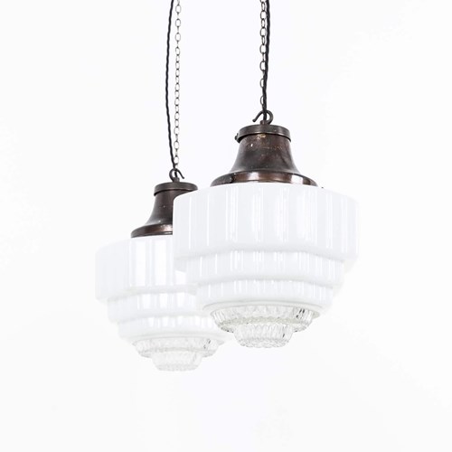 Large Sunco Art Deco Opaline Pendant Lights 