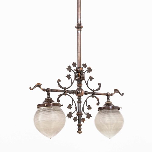 Early 20Th Century Two-Branch Ceiling Gasolier Light