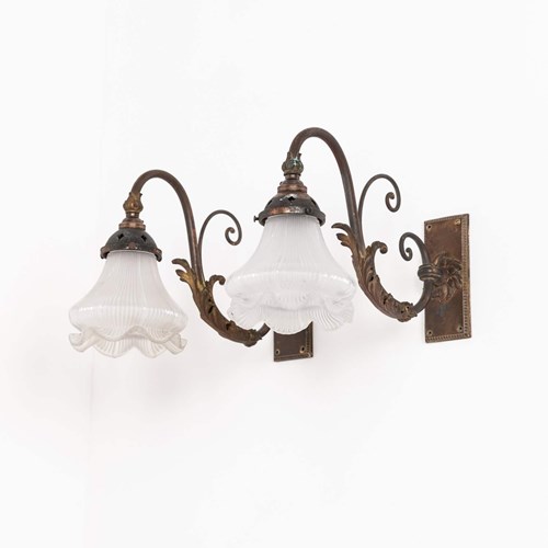 Pair Of Edwardian Art Nouveau Brass Wall Lamps