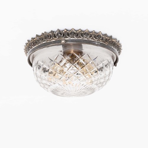 XL Edwardian Silver-Plated Cut Glass Ceiling Light
