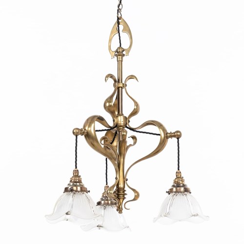 Antique Arts & Crafts Brass Chandelier