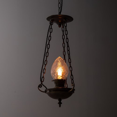 Early 20Th Century Brass & Cut Glass Sanctuary Lamp