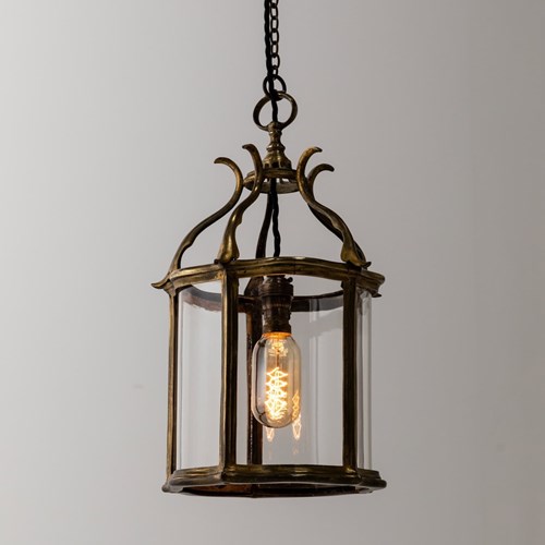 Antique Curved Glass & Brass Faraday & Son Porch Lantern