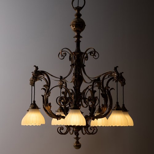 XL Antique F&C Osler Brass Electrolier Chandelier Light