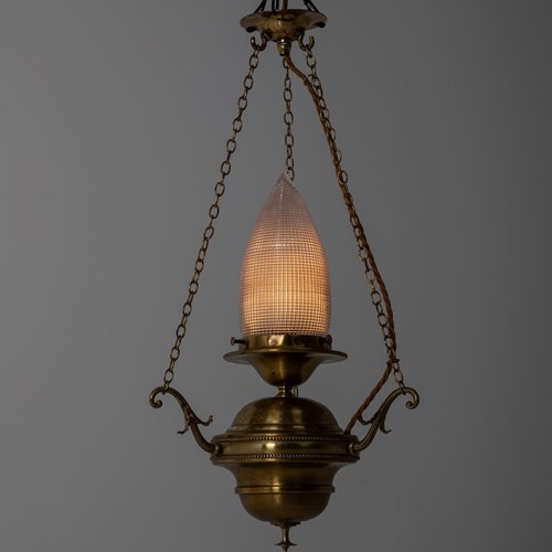 Early 20Th Century Brass Holophane Sanctuary Ceiling Pendant Lamp