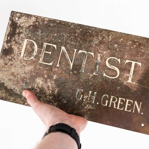 Antique Brass Inlaid Dentist Sign