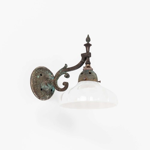 Antique Edwardian Cast Brass Moonstone Wall Sconce Lamp