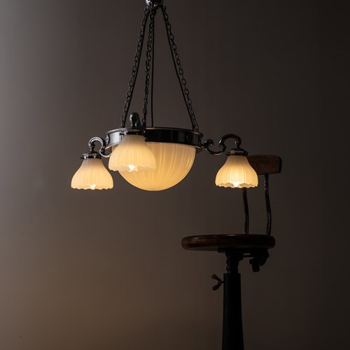 Early 20Th Century Chrome GEC Moonstone Chandelier 