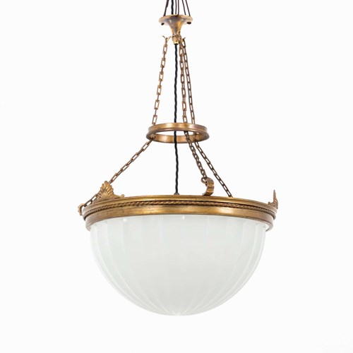 XL Antique GEC / Jefferson Moonstone Plafonnier Bowl Pendant Light
