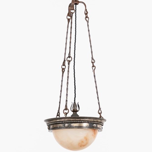 Antique Diminutive Alabaster Plafonnier Ceiling Light Lamp