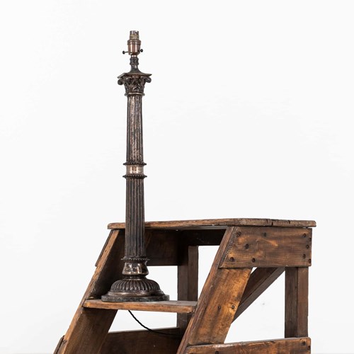 Early 20Th Century Cast Brass Column Table Lamp