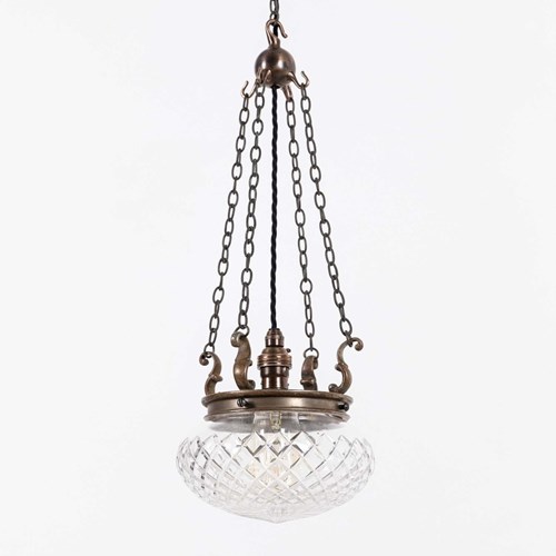 Diminutive Edwardian Cut Glass Ceiling Pendant Light