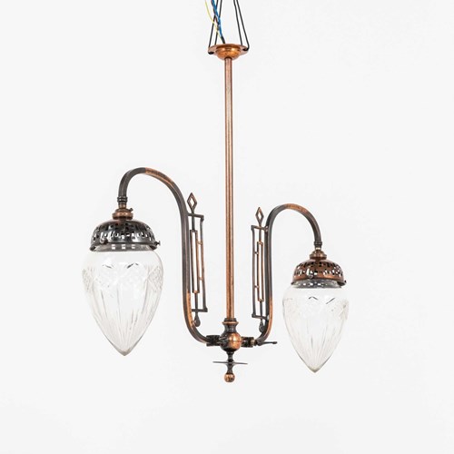 GEC Former Gasolier Two-Branch Copper Ceiling Light Pendant