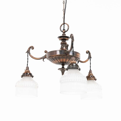 Early 20Th Century Three-Branch Holophane Electrolier Chandelier
