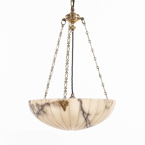 Antique Fluted Alabaster Plafonnier Bowl Light