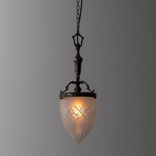 Early 20Th Century Frosted Cut Glass Pendant Light
