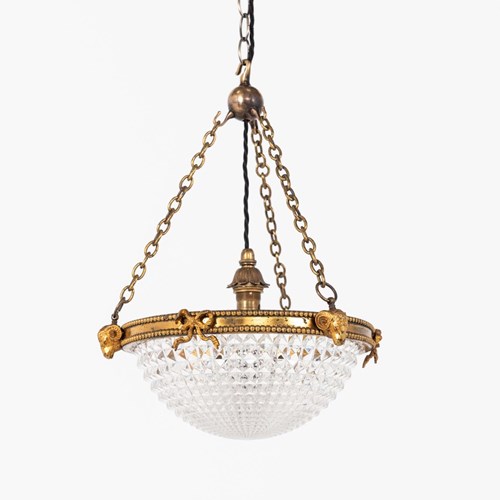 10" GEC / Holophane Crystal Glass Plafonnier Pendant Light