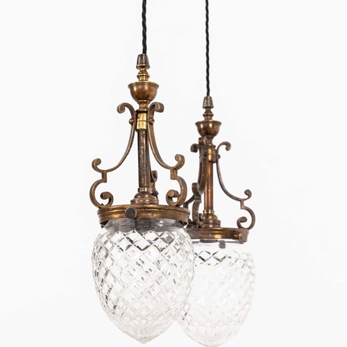 Pair Of Edwardian Cut Glass Pendant Lights