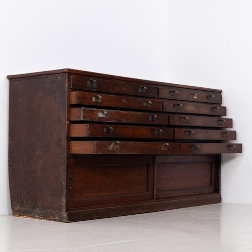 Large Antique Mahogany Bank Of Drawers
