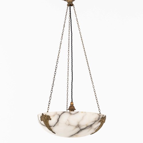 Antique French Marbled Alabaster Plafonnier Chandelier Bowl Light