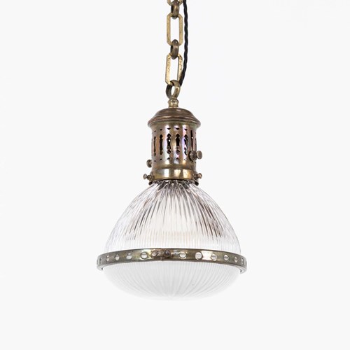 Antique French Holophane 'Excellite' Glass Pendant Light
