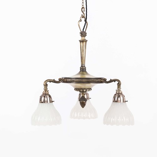 3-Arm Silver Plated GEC / Moonstone Electrolier Chandelier Pendant Light