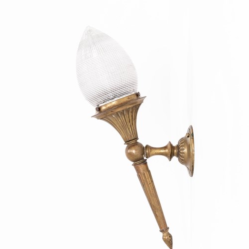 Gilt Brass Holophane Pinecone Torchiere Wall Lamp