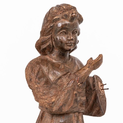 Hand Carved Hardwood Statuette Of A Woman