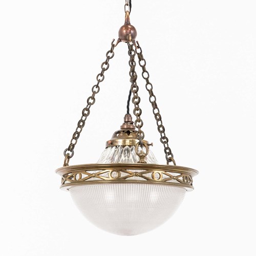 Antique 10" Holophane 'Blondel Stiletto' Glass Pendant Light