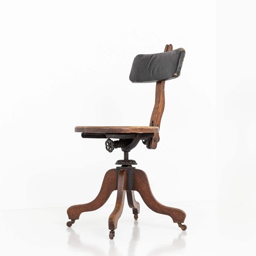 Antique Industrial Oak Framed Factory Machinist Chair