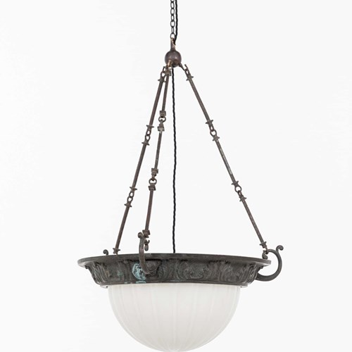 Large Antique Jefferson Moonstone Plafonnier Pendant Light