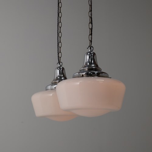 Pair Of Hailware Opaline Glass Church Ceiling Pendant Lights