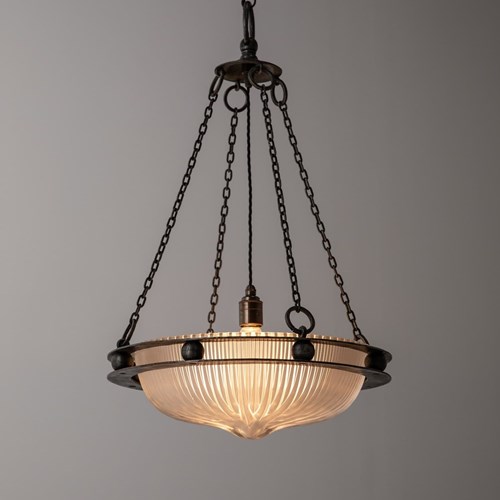 XL Osler / Holophane 'Semi-Indirect' Glass Plafonnier Bowl Ceiling Pendant Light
