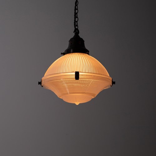 Antique Three-Part Holophane 'Reflector-Refractor' Pendant Light 
