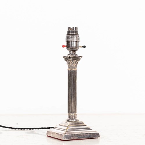 Diminutive Antique Silver Plated Corinthian Table Lamp
