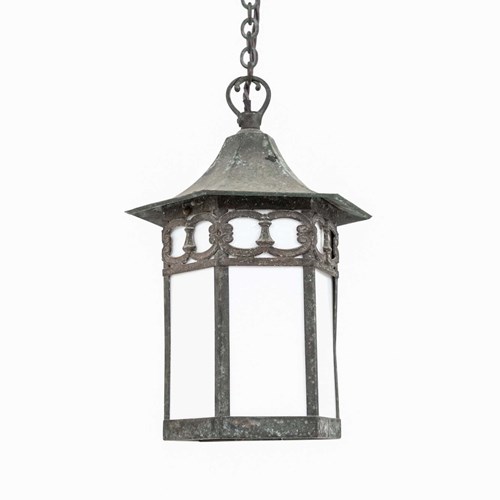 Antique Verdigris Copper GEC Porch / Hall Lantern Lamp Light