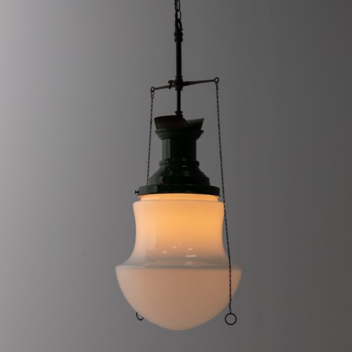 Large Antique Former-Gas Opaline Glass Pendant Ceiling Light
