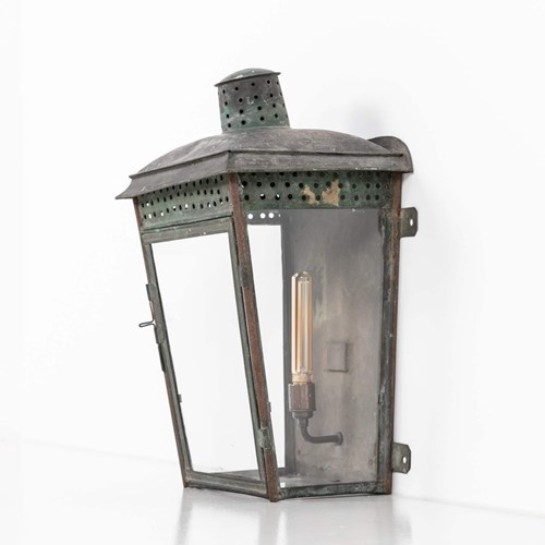 Victorian Verdigris Copper Wall Mounted Glazed Outdoor Lantern