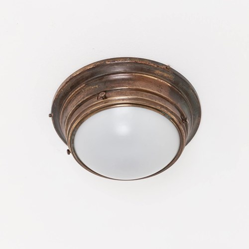 Vintage Industrial Brass Opaline Bulkhead Lamp