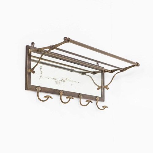 Antique Art Deco Brass Mirrored Hat & Coat / Luggage Rack