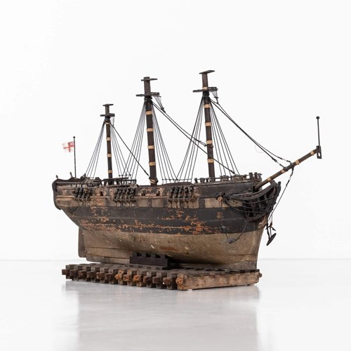 Decorative 19Th Century Scale Model Of A Royal Navy Sailing Ship / Boat