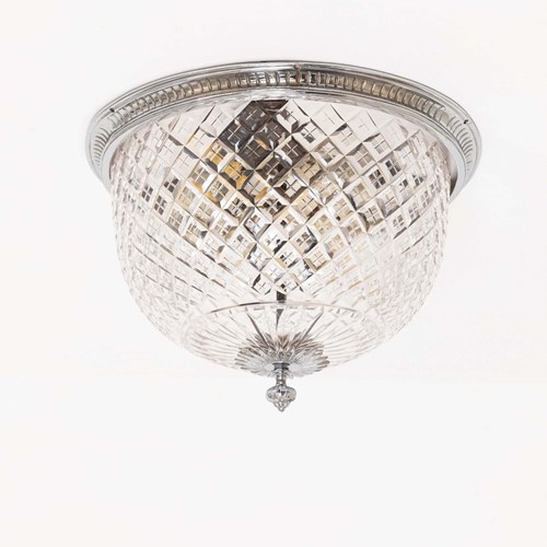 Large Edwardian Chrome Plated Cut Glass Ceiling Light