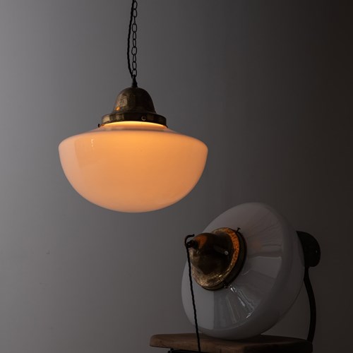 Large 14" Ovaloid Opaline Glass Pendant Light