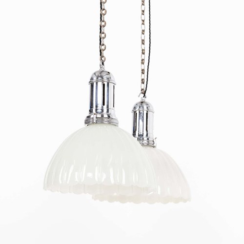 Pair Of GEC Moonstone Glass Pendant Lights