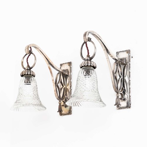 Pair Of Early Silver-Plated GEC Wall Sconce Lamps