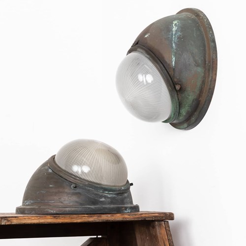 Verdigris Copper French Metro Holophane Bulkhead Lights