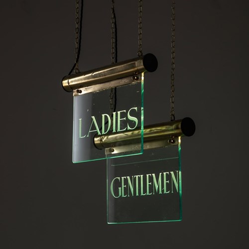 Pair Of Art Deco Brass 'Internalite' Illuminated Toilet Signs