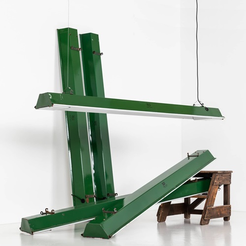 Large Vintage Industrial Factory Green REVO Enamel Strip Lamp Lights